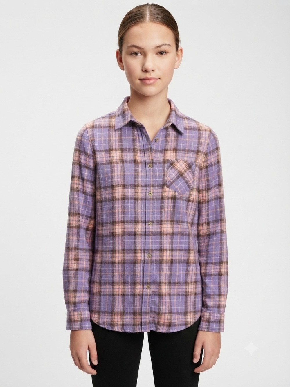 Unbranded Girls Pink and Purple Plaid Button Up